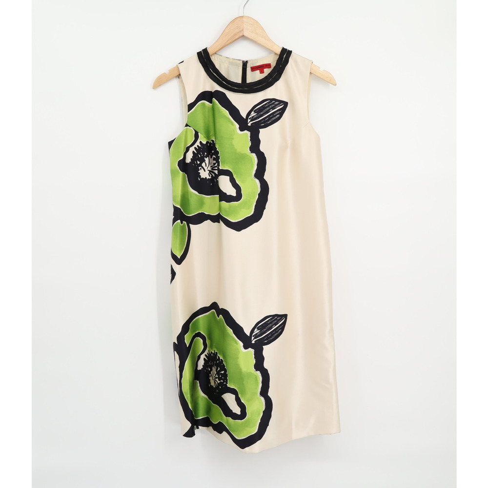 Vivienne Tam Women's East - West Fusion 100% Silk Dress White/Green Sz 4